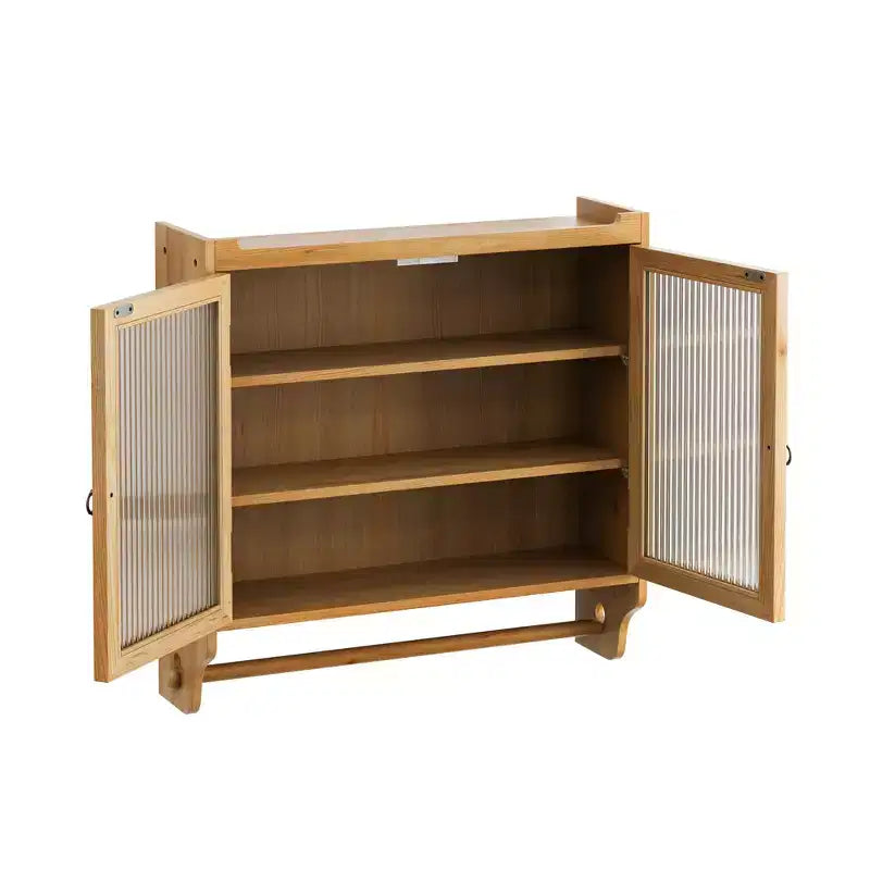 Mobiletto a Muro Okak, Armadietto Contenitore con 2 Ante in Vetro e 3 Ripiani, Credenza per Cucina, Sala da Pranzo