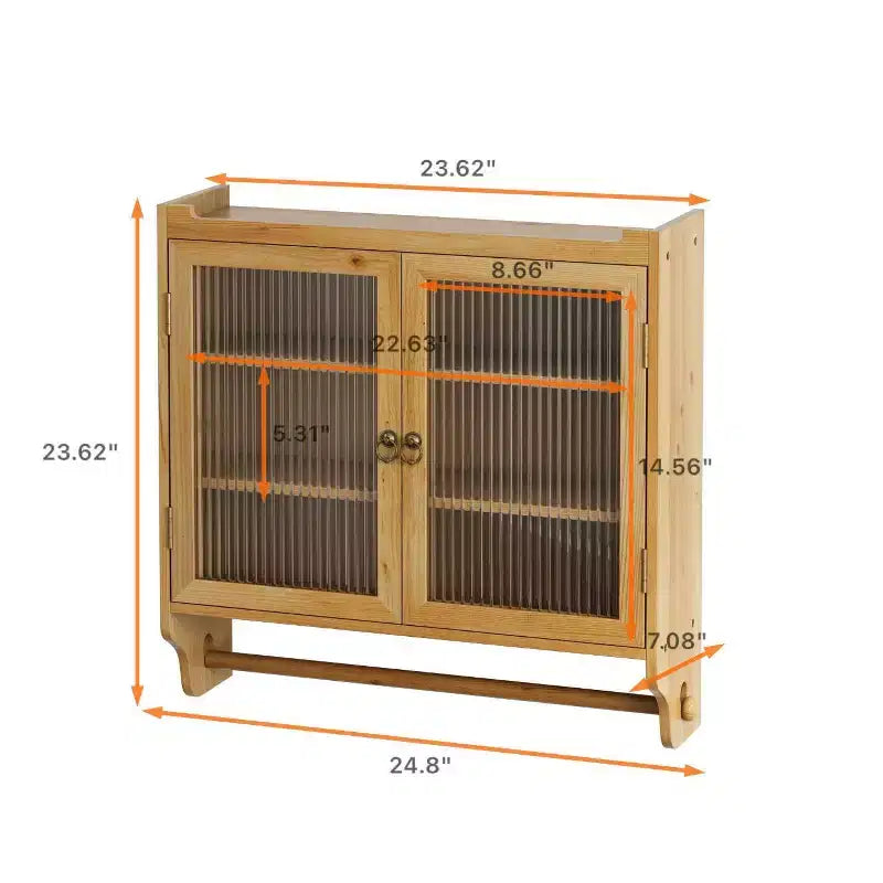 Mobiletto a Muro Okak, Armadietto Contenitore con 2 Ante in Vetro e 3 Ripiani, Credenza per Cucina, Sala da Pranzo