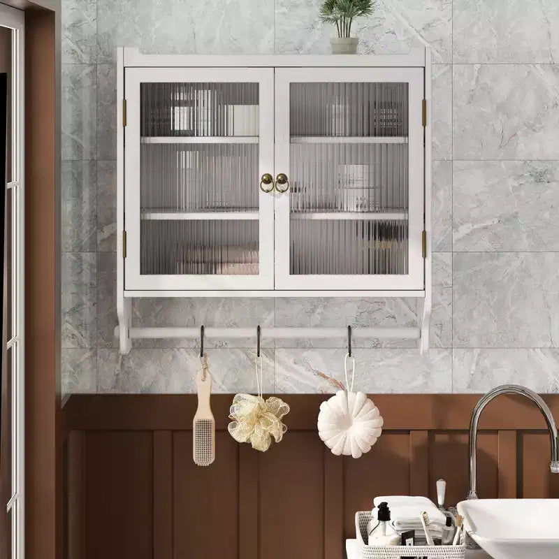 Mobiletto a Muro Okak, Armadietto Contenitore con 2 Ante in Vetro e 3 Ripiani, Credenza per Cucina, Sala da Pranzo