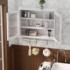 Mobiletto a Muro Okak, Armadietto Contenitore con 2 Ante in Vetro e 3 Ripiani, Credenza per Cucina, Sala da Pranzo