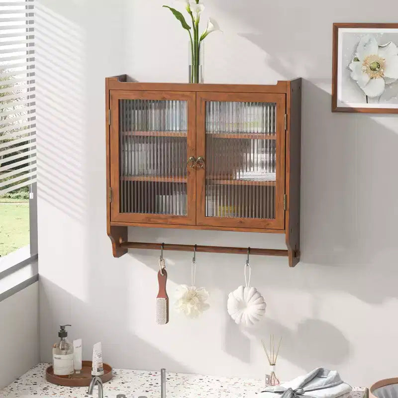 Mobiletto a Muro Okak, Armadietto Contenitore con 2 Ante in Vetro e 3 Ripiani, Credenza per Cucina, Sala da Pranzo
