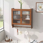 Mobiletto a Muro Okak, Armadietto Contenitore con 2 Ante in Vetro e 3 Ripiani, Credenza per Cucina, Sala da Pranzo