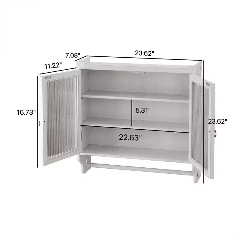 Mobiletto a Muro Okak, Armadietto Contenitore con 2 Ante in Vetro e 3 Ripiani, Credenza per Cucina, Sala da Pranzo