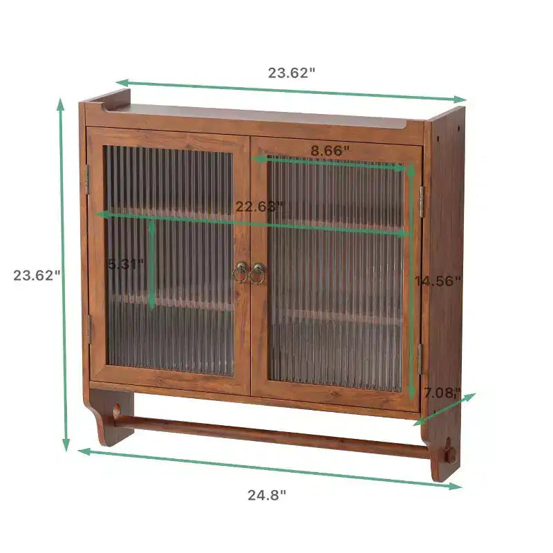 Mobiletto a Muro Okak, Armadietto Contenitore con 2 Ante in Vetro e 3 Ripiani, Credenza per Cucina, Sala da Pranzo