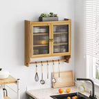 Mobiletto a Muro Okak, Armadietto Contenitore con 2 Ante in Vetro e 3 Ripiani, Credenza per Cucina, Sala da Pranzo