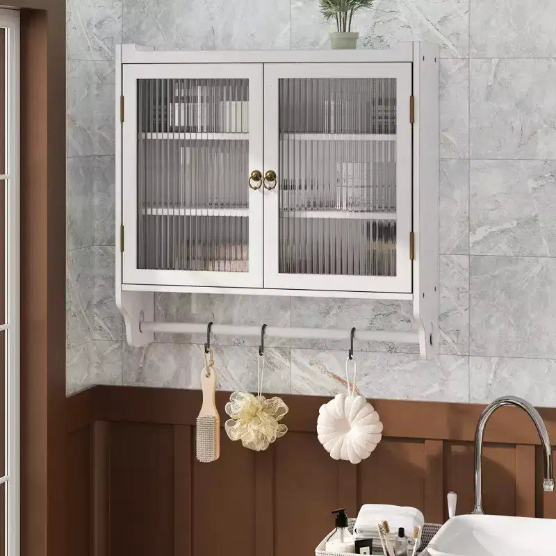 Mobiletto a Muro Okak, Armadietto Contenitore con 2 Ante in Vetro e 3 Ripiani, Credenza per Cucina, Sala da Pranzo