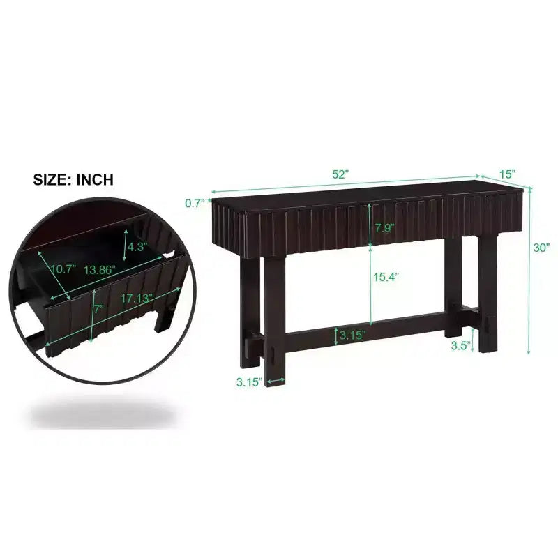 Consolle Hostack da 52'' con cassetti e gambe in legno massello per soggiorno e ingresso, Espresso