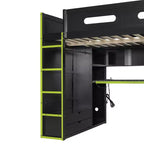 Letto a soppalco da gioco in legno a grandezza naturale con scrivania e armadio, porta USB e luce LED per cameretta di bambini, ragazzi e adulti