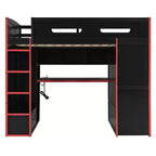 Letto a soppalco da gioco in legno a grandezza naturale con scrivania e armadio, porta USB e luce LED per cameretta di bambini, ragazzi e adulti