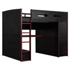 Letto a soppalco da gioco in legno a grandezza naturale con scrivania e armadio, porta USB e luce LED per cameretta di bambini, ragazzi e adulti