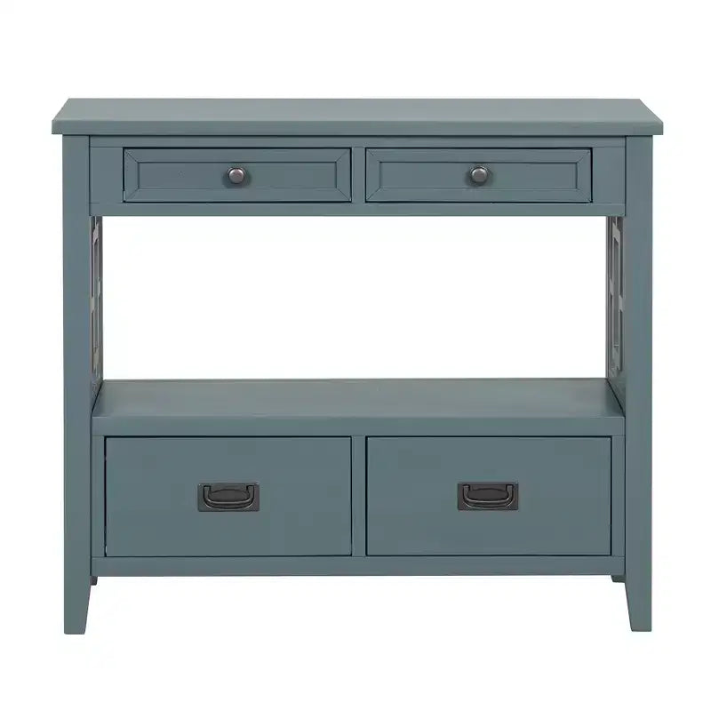 Hostack Tavolo consolle da 36 pollici in legno stile rustico con 4 cassetti e 1 ripiano portaoggetti per ingresso e soggiorno, blu