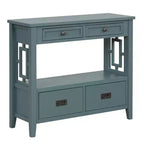 Hostack Tavolo consolle da 36 pollici in legno stile rustico con 4 cassetti e 1 ripiano portaoggetti per ingresso e soggiorno, blu