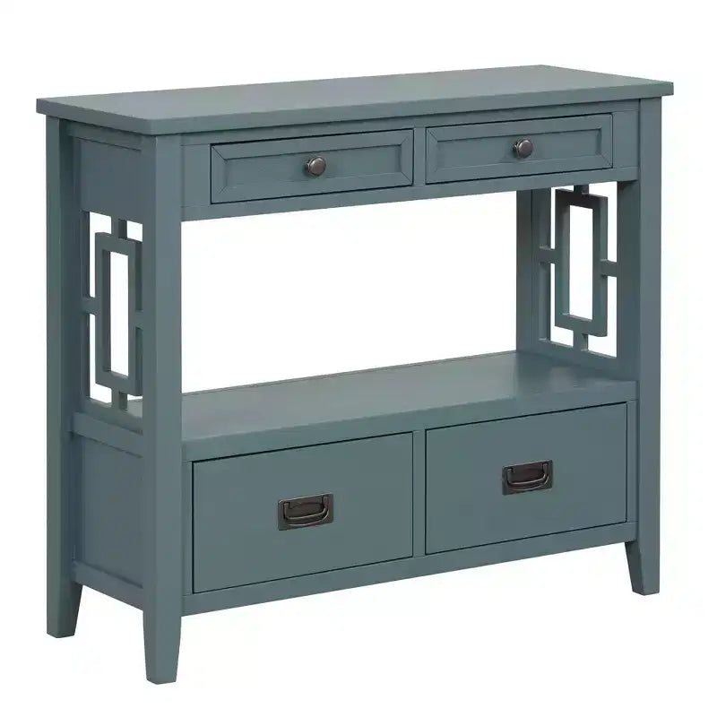 Hostack Tavolo consolle da 36 pollici in legno stile rustico con 4 cassetti e 1 ripiano portaoggetti per ingresso e soggiorno, blu