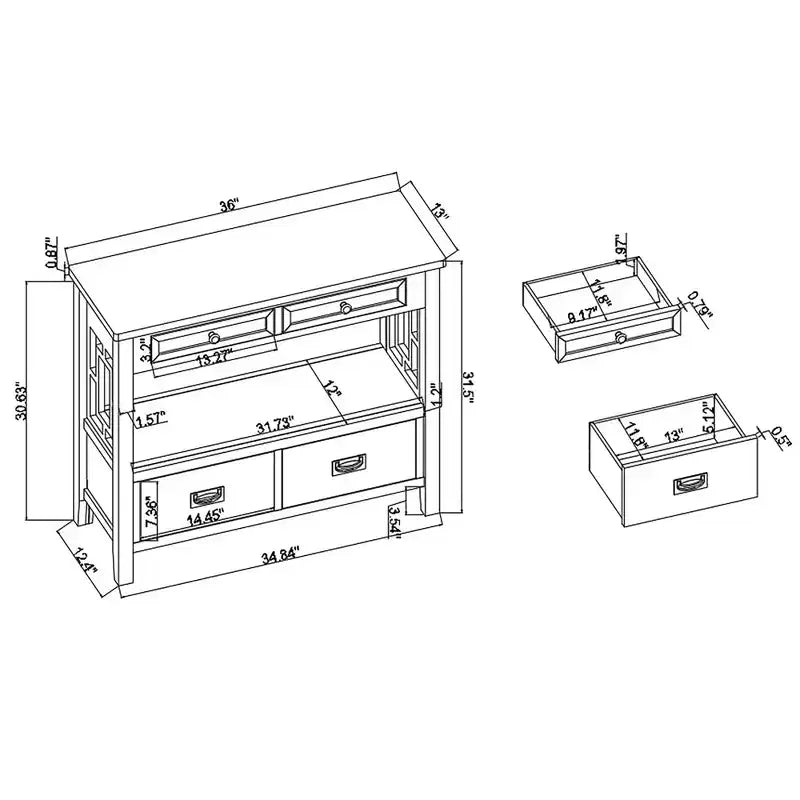 Hostack Tavolo consolle da 36 pollici in legno stile rustico con 4 cassetti e 1 ripiano portaoggetti per ingresso e soggiorno, blu