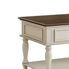 Tavolino da caffè Luxystar Farmhouse con un cassetto, ruote bloccabili e gambe in legno massello per soggiorno, grigio+bianco