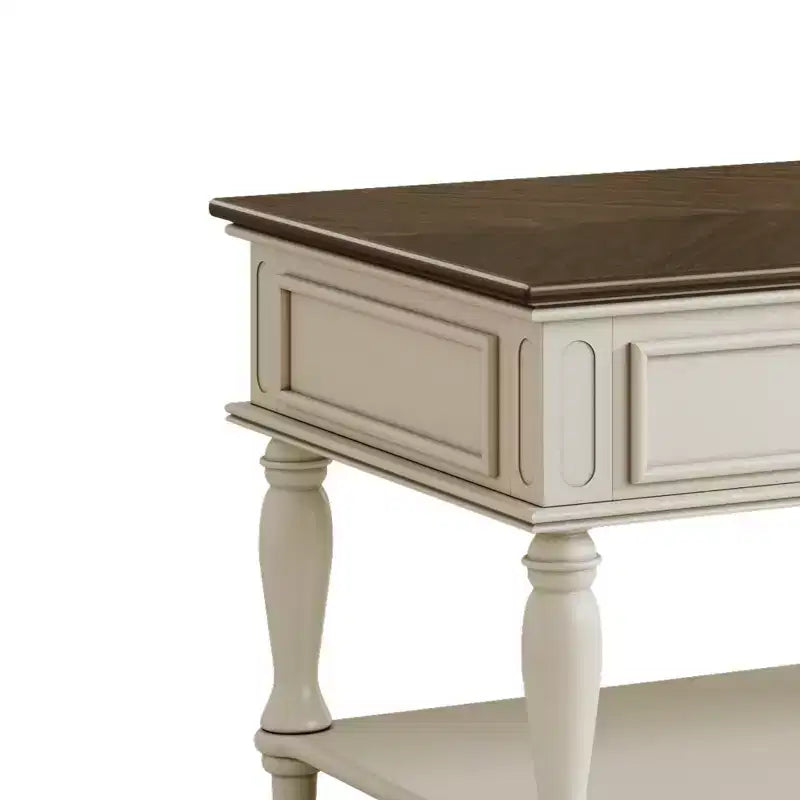 Tavolino da caffè Luxystar Farmhouse con un cassetto, ruote bloccabili e gambe in legno massello per soggiorno, grigio+bianco