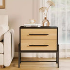 GustoWave Comodino con Cassetti, Comodino Largo 60 cm con Spazio Contenitore, Tavolino in Legno Chiaro con Gambe in Metallo, Comodino Marrone Scuro