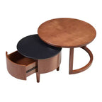 Tavolino da caffè impilabile rotondo, tavolino da salotto, tavolino laterale per divano, tavolino d'accento vintage con cassetto, nero e noce - ModernLuxe