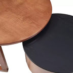 Tavolino da caffè impilabile rotondo, tavolino da salotto, tavolino laterale per divano, tavolino d'accento vintage con cassetto, nero e noce - ModernLuxe