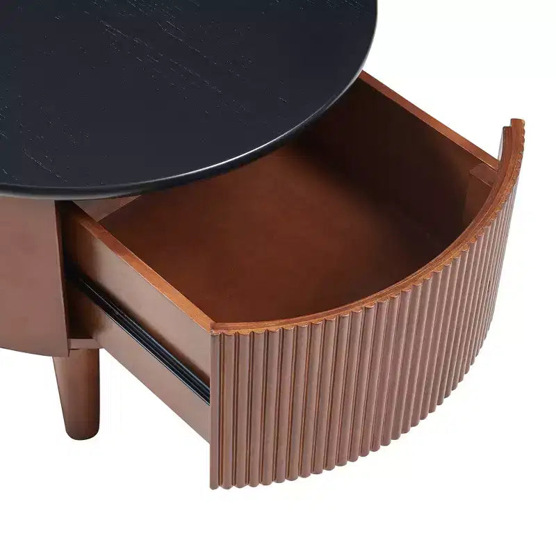 Tavolino da caffè impilabile rotondo, tavolino da salotto, tavolino laterale per divano, tavolino d'accento vintage con cassetto, nero e noce - ModernLuxe