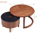 Tavolino da caffè impilabile rotondo, tavolino da salotto, tavolino laterale per divano, tavolino d'accento vintage con cassetto, nero e noce - ModernLuxe
