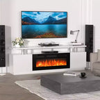 Mobile Porta TV Moderno con Camino, Doppio Controllo, 12 Colori Fiamma, Letto di Brace, Ampio Spazio di Archiviazione, Gestione Cavi - Console Media da 70" per Soggiorno, Bianco