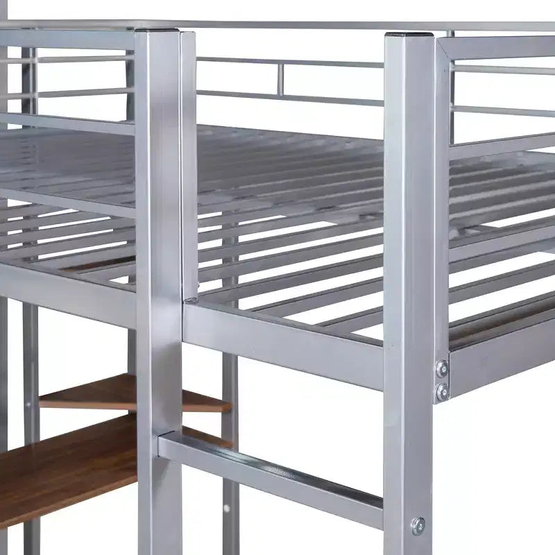 Bellemave Letto a soppalco a una piazza e mezza con scrivania e ripiani portaoggetti, letto a soppalco in metallo per bambini e ragazzi, argento