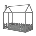 Bellemave Letto a Pavimento Montessori Singolo per Bambini, Letto a Casetta in Legno con Recinzione, Letto Basso per Bambini, Grigio