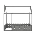 Bellemave Letto a Pavimento Montessori Singolo per Bambini, Letto a Casetta in Legno con Recinzione, Letto Basso per Bambini, Grigio