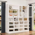 Famapy Mobiletto e Dispensa da Cucina Multifunzionale, Grande Capacità per Alimenti con Ante in Vetro, Facile Organizzazione ed Esposizione per la Cucina di Casa