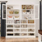 Famapy Mobiletto e Dispensa da Cucina Multifunzionale, Grande Capacità per Alimenti con Ante in Vetro, Facile Organizzazione ed Esposizione per la Cucina di Casa
