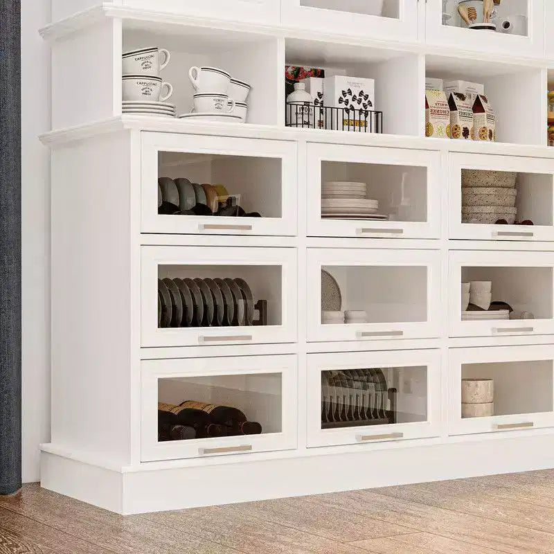 Famapy Mobiletto e Dispensa da Cucina Multifunzionale, Grande Capacità per Alimenti con Ante in Vetro, Facile Organizzazione ed Esposizione per la Cucina di Casa