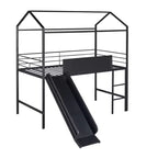 Letto a castello a soppalco con scivolo, letto a casetta in metallo con tetto, letto a soppalco basso con lavagna in legno scrivibile per bambini e ragazzi