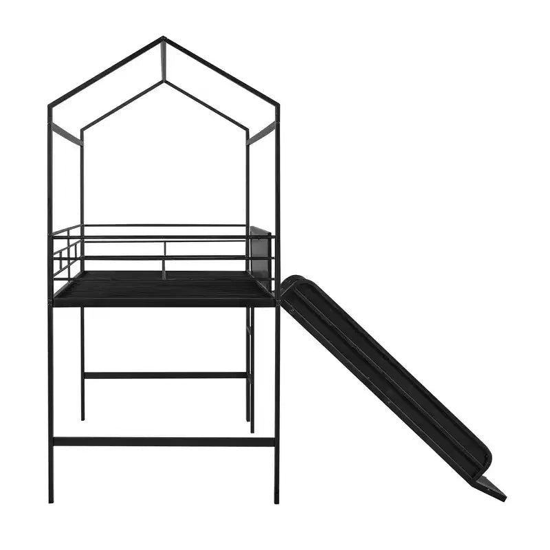 Letto a castello a soppalco con scivolo, letto a casetta in metallo con tetto, letto a soppalco basso con lavagna in legno scrivibile per bambini e ragazzi