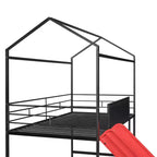 Letto a castello a soppalco con scivolo, letto a casetta in metallo con tetto, letto a soppalco basso con lavagna in legno scrivibile per bambini e ragazzi