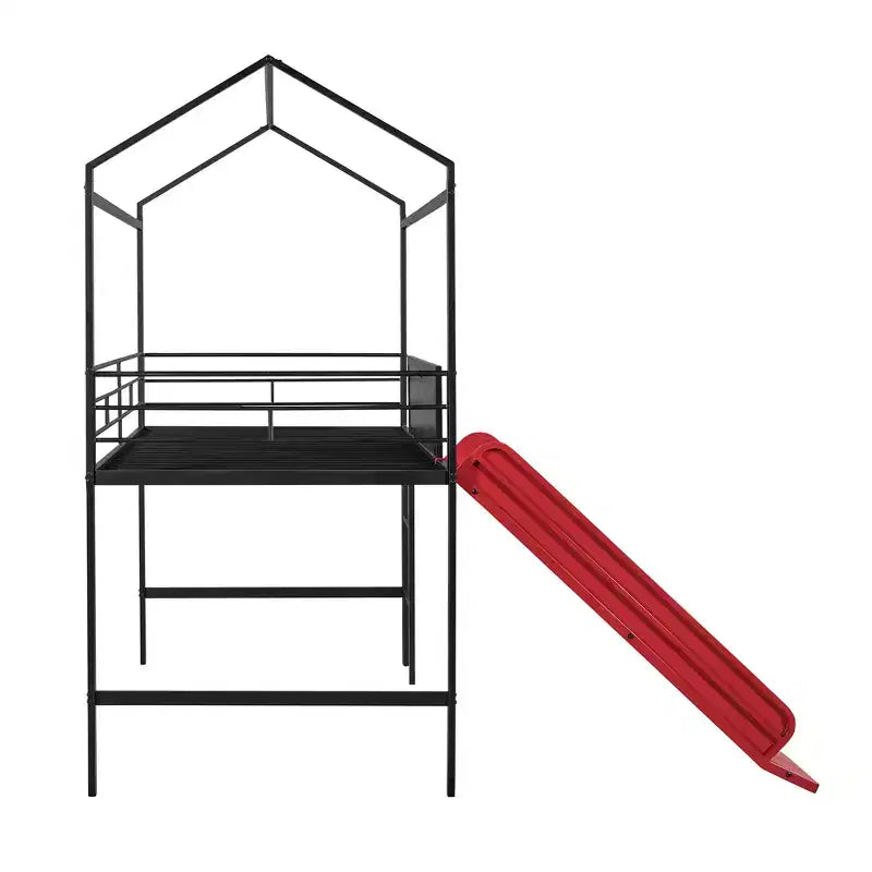 Letto a castello a soppalco con scivolo, letto a casetta in metallo con tetto, letto a soppalco basso con lavagna in legno scrivibile per bambini e ragazzi