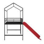 Letto a castello a soppalco con scivolo, letto a casetta in metallo con tetto, letto a soppalco basso con lavagna in legno scrivibile per bambini e ragazzi