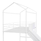 Letto a castello a soppalco con scivolo, letto a casetta in metallo con tetto, letto a soppalco basso con lavagna in legno scrivibile per bambini e ragazzi