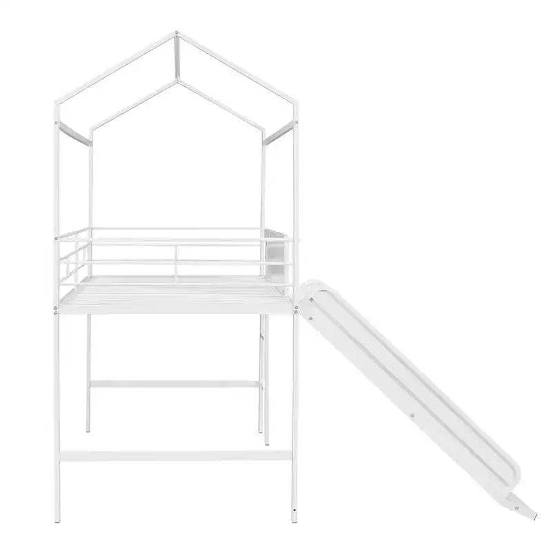Letto a castello a soppalco con scivolo, letto a casetta in metallo con tetto, letto a soppalco basso con lavagna in legno scrivibile per bambini e ragazzi
