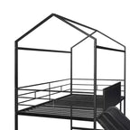 Letto a castello a soppalco con scivolo, letto a casetta in metallo con tetto, letto a soppalco basso con lavagna in legno scrivibile per bambini e ragazzi