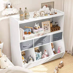 SUGIFT Libreria per bambini, mobile contenitore per giocattoli, organizzatore di giocattoli per bambini, testiera libreria, libreria per bambini, bianca