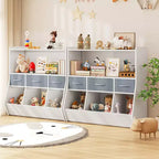 SUGIFT Libreria per bambini, mobile contenitore per giocattoli, organizzatore di giocattoli per bambini, testiera libreria, libreria per bambini, bianca