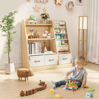 SUGIFT Libreria per bambini, mobile contenitore per giocattoli, organizzatore di giocattoli per bambini, testiera libreria, libreria per bambini, bianca
