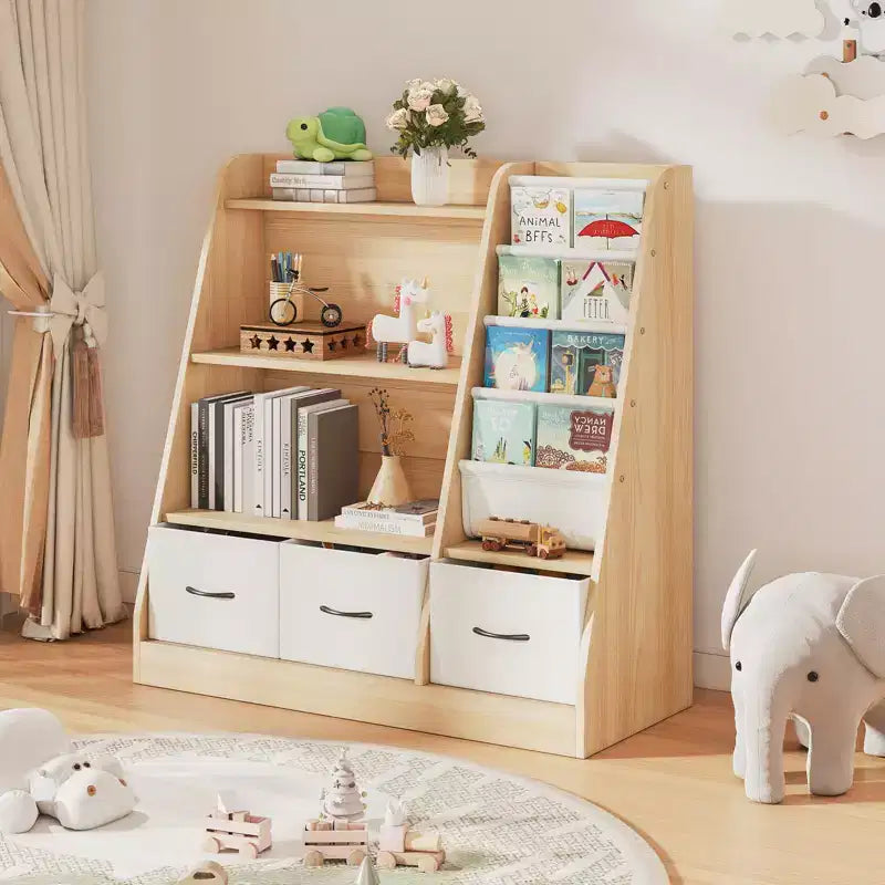 SUGIFT Libreria per bambini, mobile contenitore per giocattoli, organizzatore di giocattoli per bambini, testiera libreria, libreria per bambini, bianca