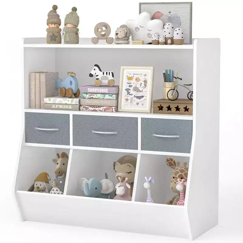 SUGIFT Libreria per bambini, mobile contenitore per giocattoli, organizzatore di giocattoli per bambini, testiera libreria, libreria per bambini, bianca