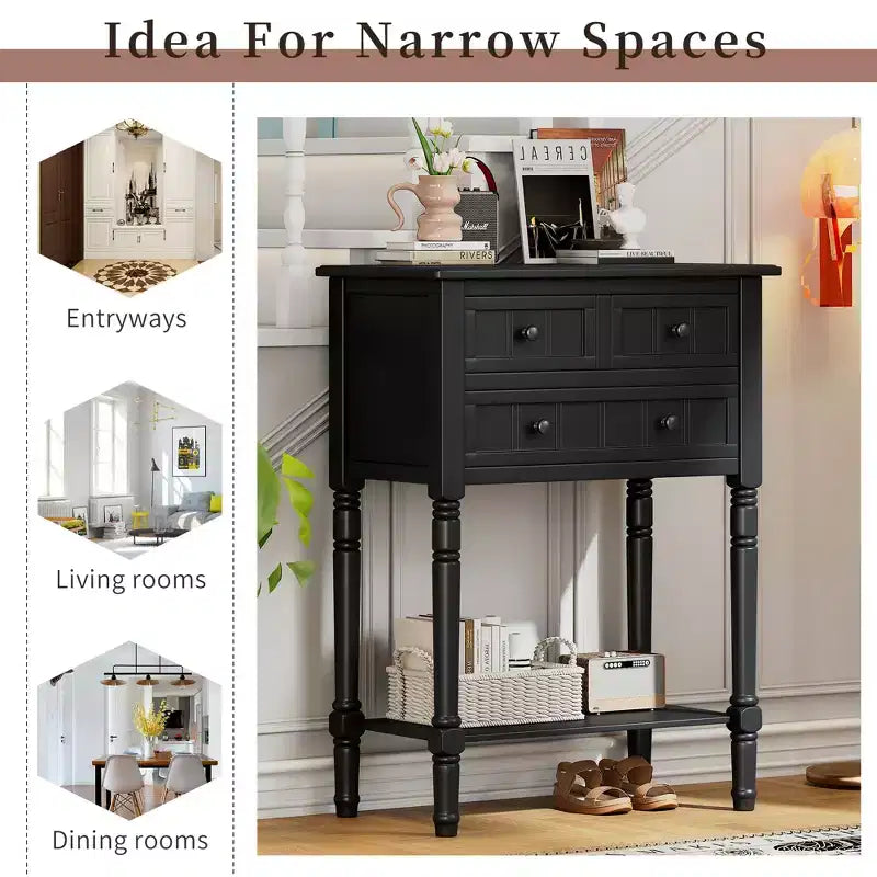 GDFStudio Juliana Tavolo Consolle in Legno Massello con Cassetti Contenitori e Ripiano Inferiore