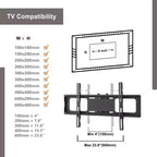 Supporto TV multifunzione regolabile in altezza e angolazione, colore nero, in vetro temperato, con funzione girevole e gestione cavi
