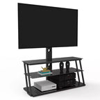 Supporto TV multifunzione regolabile in altezza e angolazione, colore nero, in vetro temperato, con funzione girevole e gestione cavi