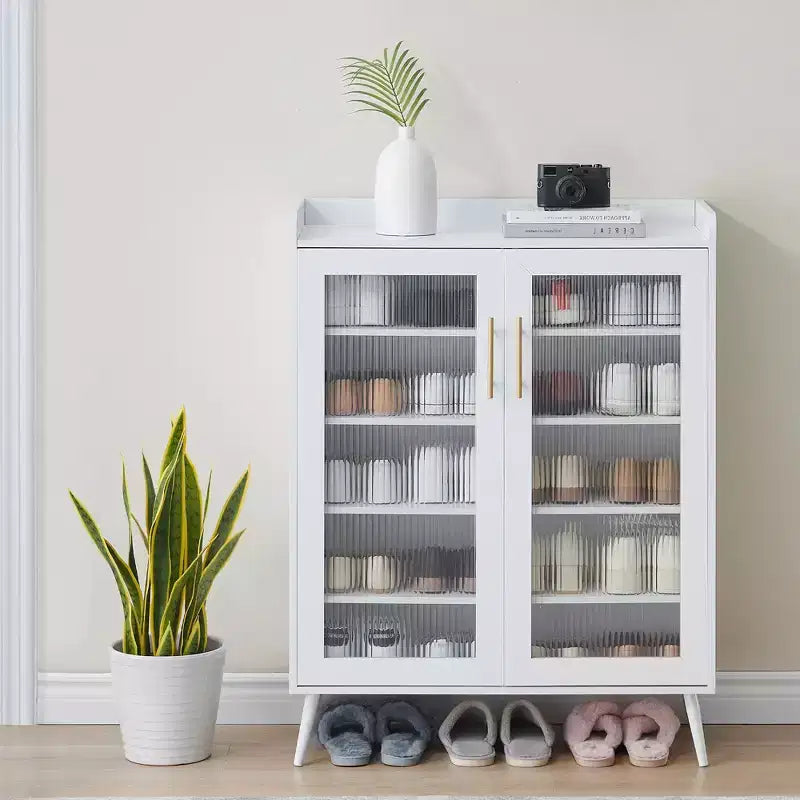 COZONY Scarpiera con Ante in Vetro, Scarpiera a 5 Livelli con Gambe Robuste, Mobile Contenitore per Scarpe da Ingresso