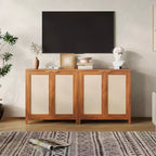 COZONY 34 Madia Buffet in Rattan con Ripiani Regolabili, Credenza Contenitore Freestanding per Sala da Pranzo, Cucina, Corridoio, Arredamento Bohemien
